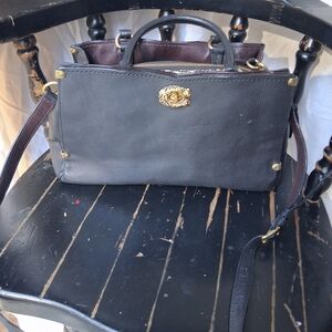 Coach Dark Brown and Black Shoulder Bag with Gold Details